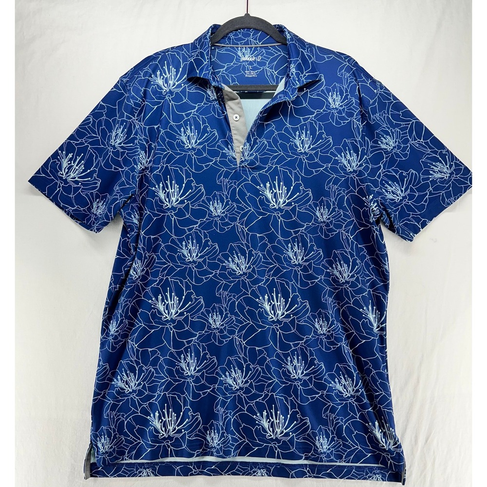 Johnnie-O Mens Floral Polo Shirt Blue Twilight Prep-Formance Large
